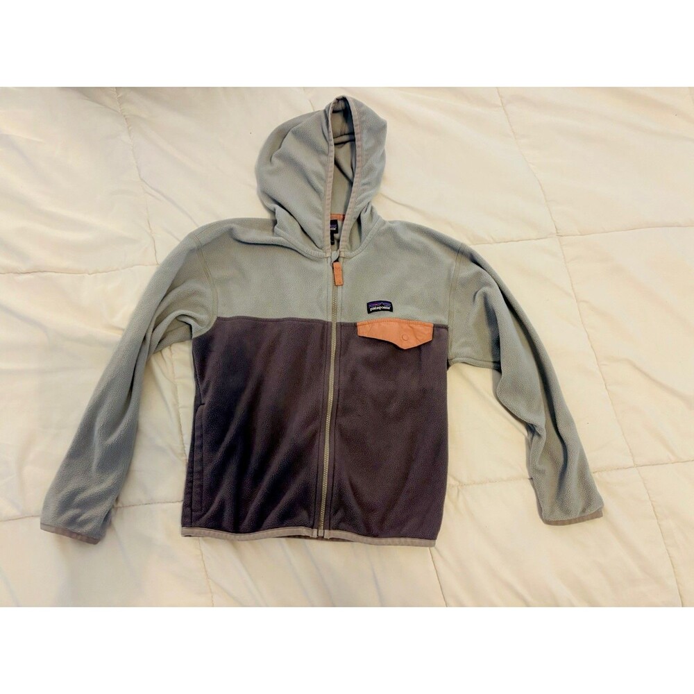 Patagonia Kids Micro D Snap-T Full-Zip Fleece Jacket Small 7-8 Slate Grey - Read